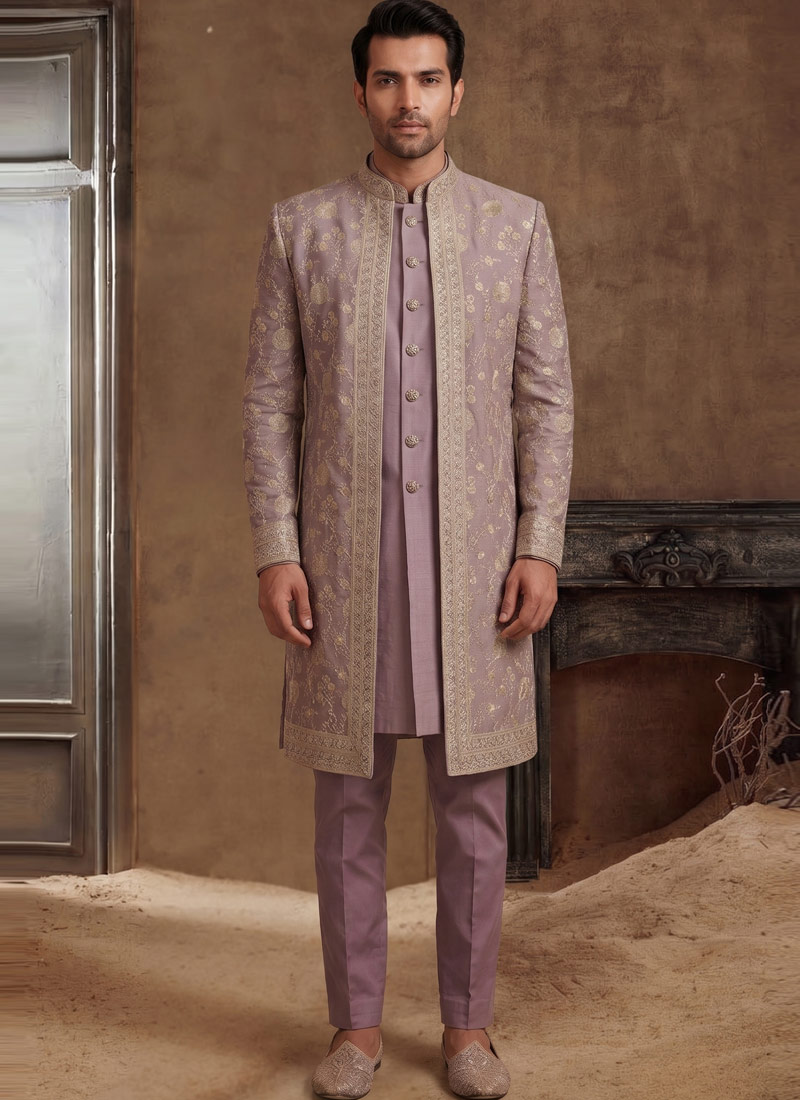 Designer Purple 3-Piece Indo Western for Men