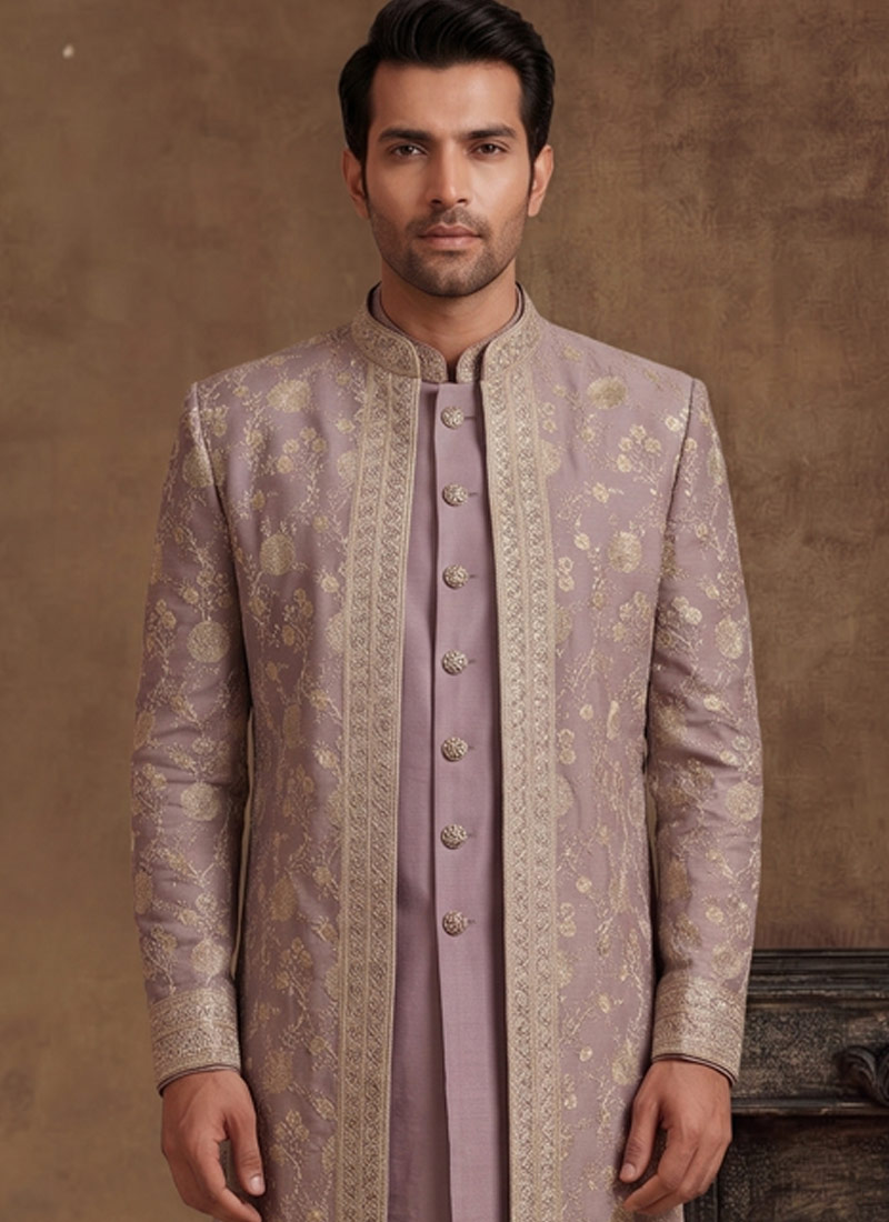Designer Purple 3-Piece Indo Western for Men
