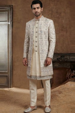 Premium Cream 3-Piece Indo Western Set with Polo Pant
