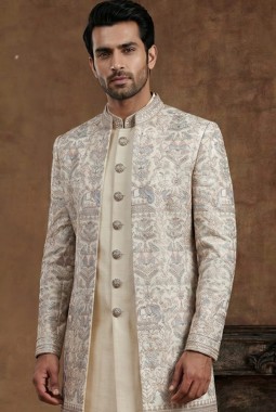 Premium Cream 3-Piece Indo Western Set with Polo Pant