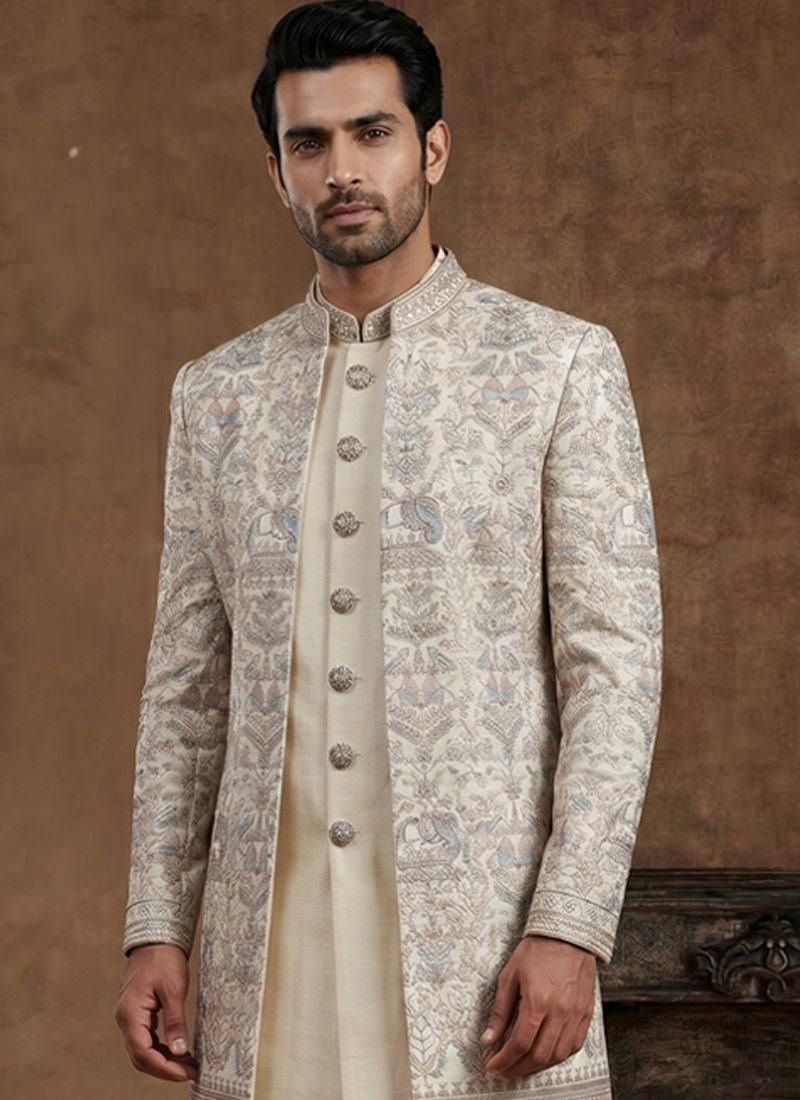 Premium Cream 3-Piece Indo Western Set with Polo Pant