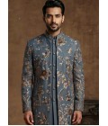 Luxury Slate Blue Indo Western Ensemble with Polo Pant