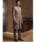 Premium Slate Brown Embroidered Nawabi Suit with Polo Pant