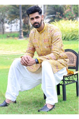 Mustard Georgette Embroidered Kafnii With Patiala For Haldi