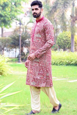 Rani Georgette Embroidered Festive Wear Kafnii With Patiala