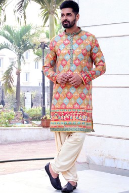 Multi Color Brocade Festive Wear Mens Kafnii With Patiala