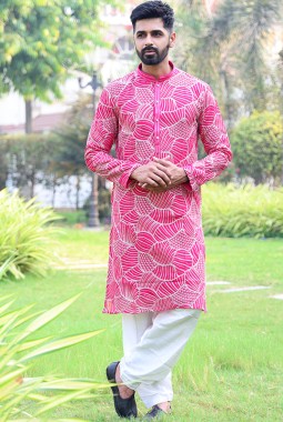 Hot Pink Softfeel Thread Work Festive Wear Kafnii With Patiala