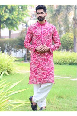 Hot Pink Softfeel Thread Work Festive Wear Kafnii With Patiala