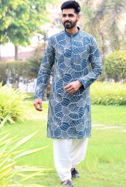 Teal Softfeel Threadwork Festive Wear Kafnii With Patiala