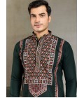 Green Viscose Silk Sequins Embroidered Navratri Mens Kurta