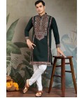 Green Viscose Silk Sequins Embroidered Navratri Mens Kurta