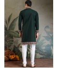 Green Viscose Silk Sequins Embroidered Navratri Mens Kurta