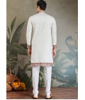 White Viscose Silk Sequins Embroidered Navratri Mens Kurta