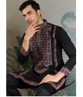 Black Viscose Silk Sequins Embroidered Navratri Mens Kurta