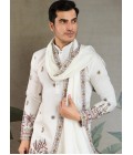 White Viscose Silk Sequins Embroidered Navratri Mens Kurta White Viscose Silk Sequins Embroidered Navratri Mens Kurta