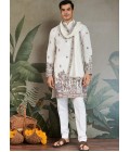 White Viscose Silk Sequins Embroidered Navratri Mens Kurta White Viscose Silk Sequins Embroidered Navratri Mens Kurta