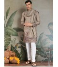 Ivory Viscose Silk Sequins Embroidered Navratri Mens Kurta Ivory Viscose Silk Sequins Embroidered Navratri Mens Kurta