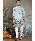 Sky Viscose Silk Sequins Embroidered Navratri Mens Kurta Sky Viscose Silk Sequins Embroidered Navratri Mens Kurta