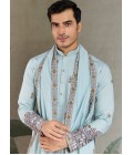 Sky Viscose Silk Sequins Embroidered Navratri Mens Kurta Sky Viscose Silk Sequins Embroidered Navratri Mens Kurta