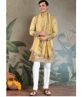 Yellow Viscose Silk Sequins Embroidered Navratri Mens Kurta Yellow Viscose Silk Sequins Embroidered Navratri Mens Kurta
