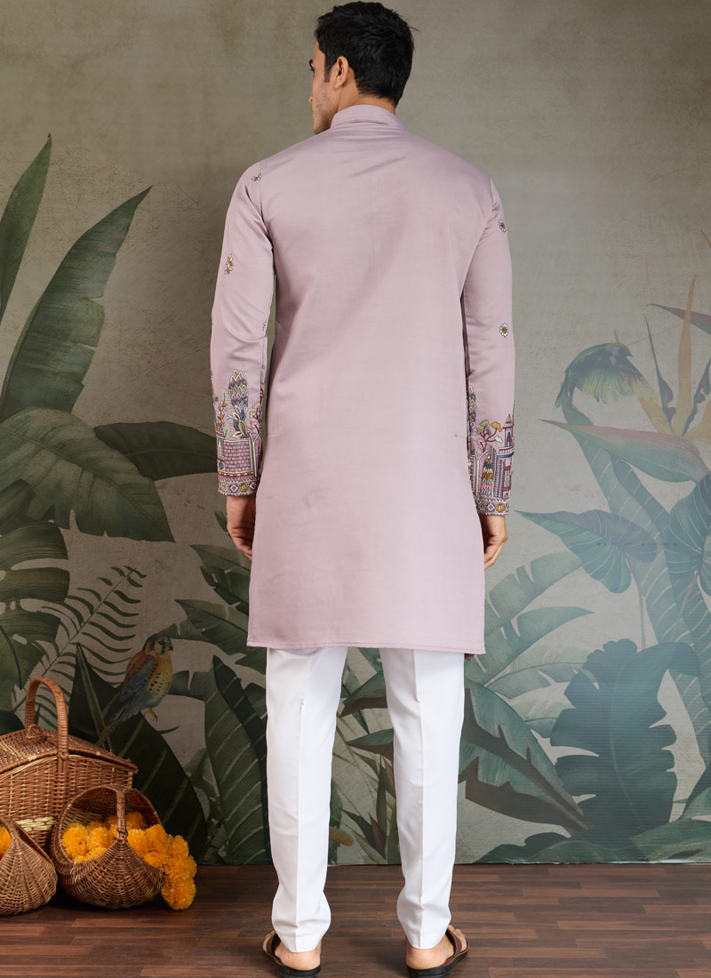 Dusty Pink Viscose Silk Sequins Embroidered Navratri Mens Kurta Dusty Pink Viscose Silk Sequins Embroidered Navratri Mens Kurta