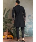 Black Viscose Silk Sequins Embroidered Navratri Mens Kurta Black Viscose Silk Sequins Embroidered Navratri Mens Kurta