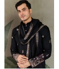 Black Viscose Silk Sequins Embroidered Navratri Mens Kurta Black Viscose Silk Sequins Embroidered Navratri Mens Kurta