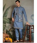 Blue Grey Viscose Silk Sequins Embroidered Navratri Kurta Blue Grey Viscose Silk Sequins Embroidered Navratri Kurta