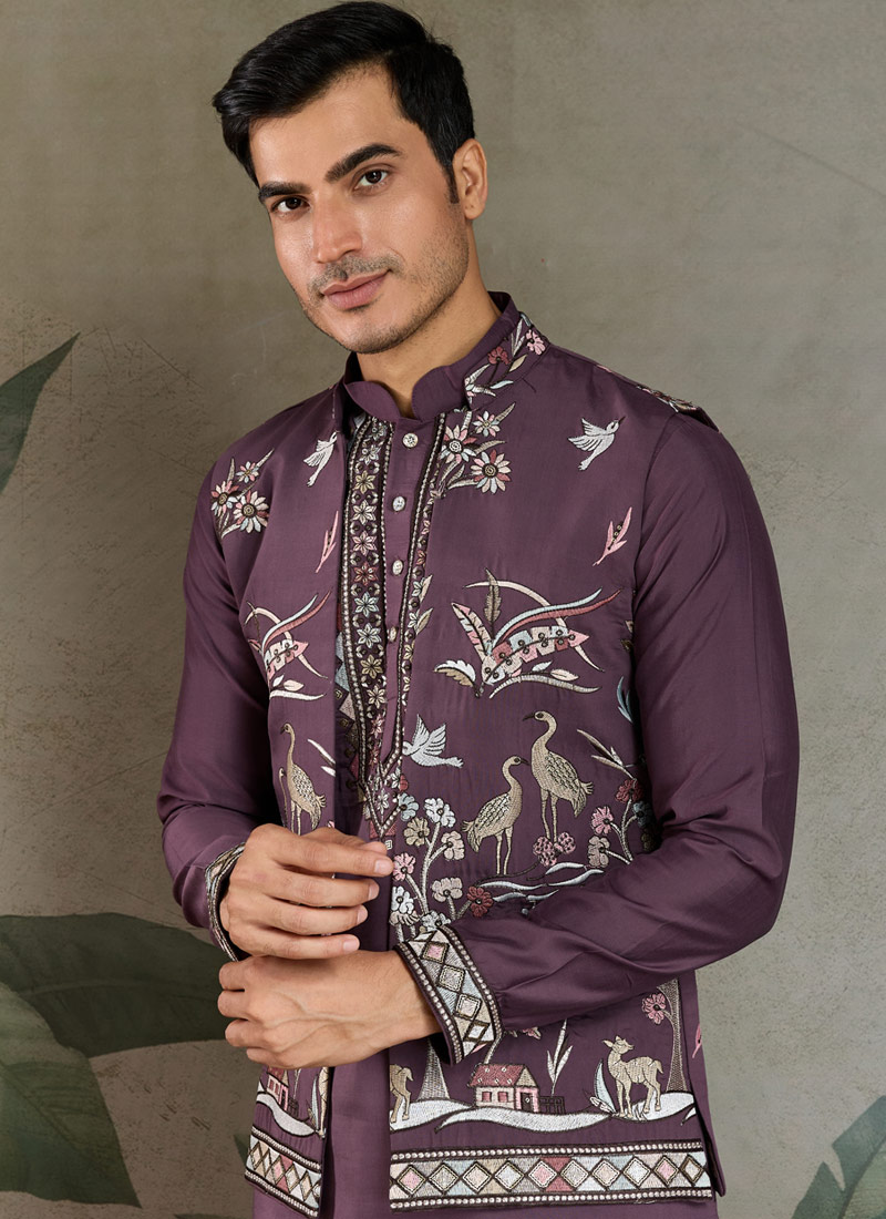 Rust Purple Viscose Silk Thread Embroidered Navratri Kurta Rust Purple Viscose Silk Thread Embroidered Navratri Kurta