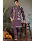 Rust Purple Viscose Silk Thread Embroidered Navratri Kurta Rust Purple Viscose Silk Thread Embroidered Navratri Kurta