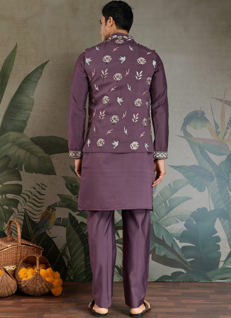 Rust Purple Viscose Silk Thread Embroidered Navratri Kurta Rust Purple Viscose Silk Thread Embroidered Navratri Kurta