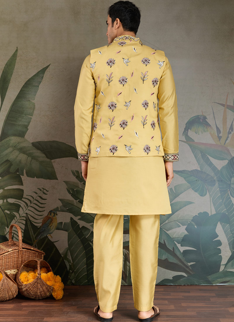 Yellow Viscose Silk Sequins Embroidered Navratri Kurta Yellow Viscose Silk Sequins Embroidered Navratri Kurta