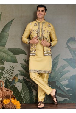 Yellow Viscose Silk Sequins Embroidered Navratri Kurta