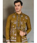 Golden Olive Viscose Silk Sequins Embroidered Navratri Kurta Golden Olive Viscose Silk Sequins Embroidered Navratri Kurta