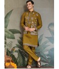 Golden Olive Viscose Silk Sequins Embroidered Navratri Kurta Golden Olive Viscose Silk Sequins Embroidered Navratri Kurta
