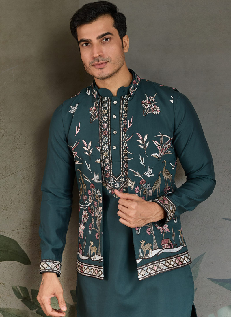 Green Viscose Silk Sequins Embroidered Navratri Kurta Green Viscose Silk Sequins Embroidered Navratri Kurta