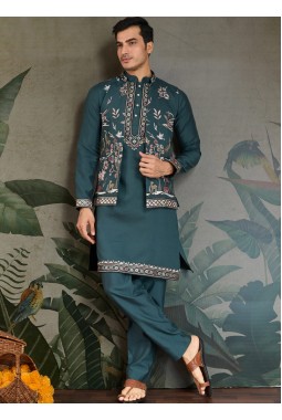 Green Viscose Silk Sequins Embroidered Navratri Kurta