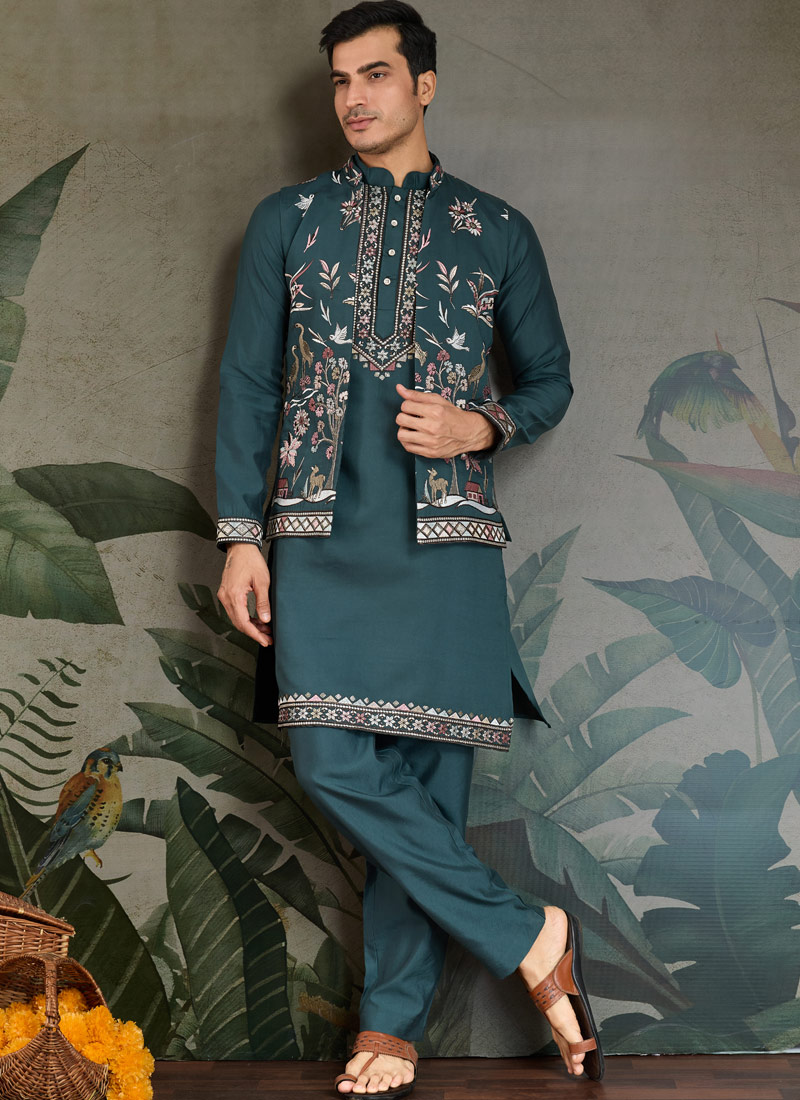 Green Viscose Silk Sequins Embroidered Navratri Kurta Green Viscose Silk Sequins Embroidered Navratri Kurta