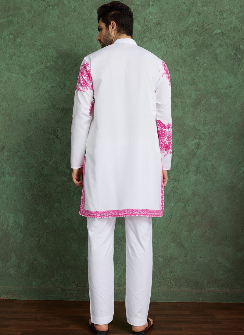 White And Pink Viscose Rayon Digital Print Designer Kurta White And Pink Viscose Rayon Digital Print Designer Kurta