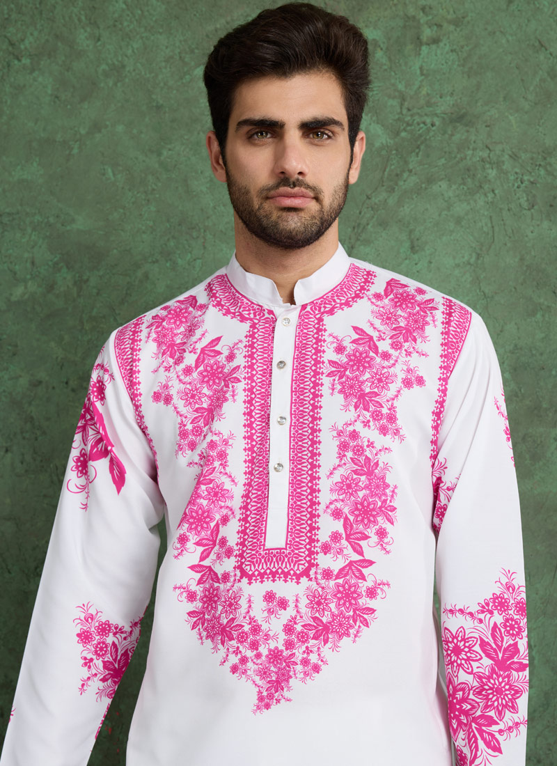 White And Pink Viscose Rayon Digital Print Designer Kurta White And Pink Viscose Rayon Digital Print Designer Kurta