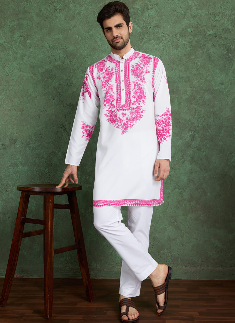 White And Pink Viscose Rayon Digital Print Designer Kurta White And Pink Viscose Rayon Digital Print Designer Kurta