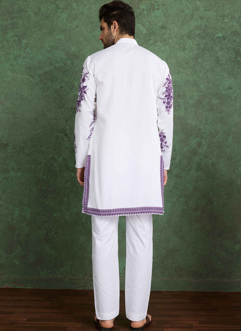 White And Purple Viscose Rayon Digital Print Designer Kurta White And Purple Viscose Rayon Digital Print Designer Kurta