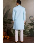 Sky Viscose Silk Thread Embroidered Navratri Mens Kurta Sky Viscose Silk Thread Embroidered Navratri Mens Kurta
