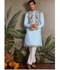 Sky Viscose Silk Thread Embroidered Navratri Mens Kurta Sky Viscose Silk Thread Embroidered Navratri Mens Kurta