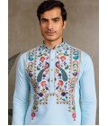 Sky Viscose Silk Thread Embroidered Navratri Mens Kurta Sky Viscose Silk Thread Embroidered Navratri Mens Kurta