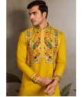 Yellow Viscose Silk Sequins Embroidered Navratri Mens Kurta Yellow Viscose Silk Sequins Embroidered Navratri Mens Kurta
