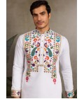 White Viscose Silk Sequins Embroidered Navratri Mens Kurta White Viscose Silk Sequins Embroidered Navratri Mens Kurta