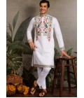 White Viscose Silk Sequins Embroidered Navratri Mens Kurta White Viscose Silk Sequins Embroidered Navratri Mens Kurta