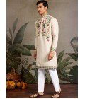 Beige Viscose Silk Sequins Embroidered Navratri Mens Kurta Beige Viscose Silk Sequins Embroidered Navratri Mens Kurta