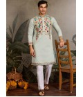 Pista Viscose Silk Thread Embroidered Navratri Mens Kurta Pista Viscose Silk Thread Embroidered Navratri Mens Kurta